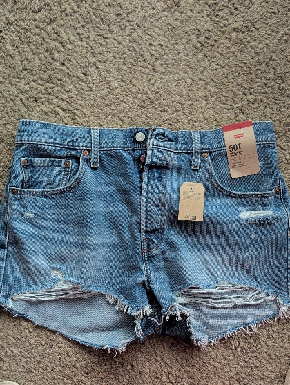 Levi's 501 Blue Distressed Denim Women's Shorts NWT Sz 33